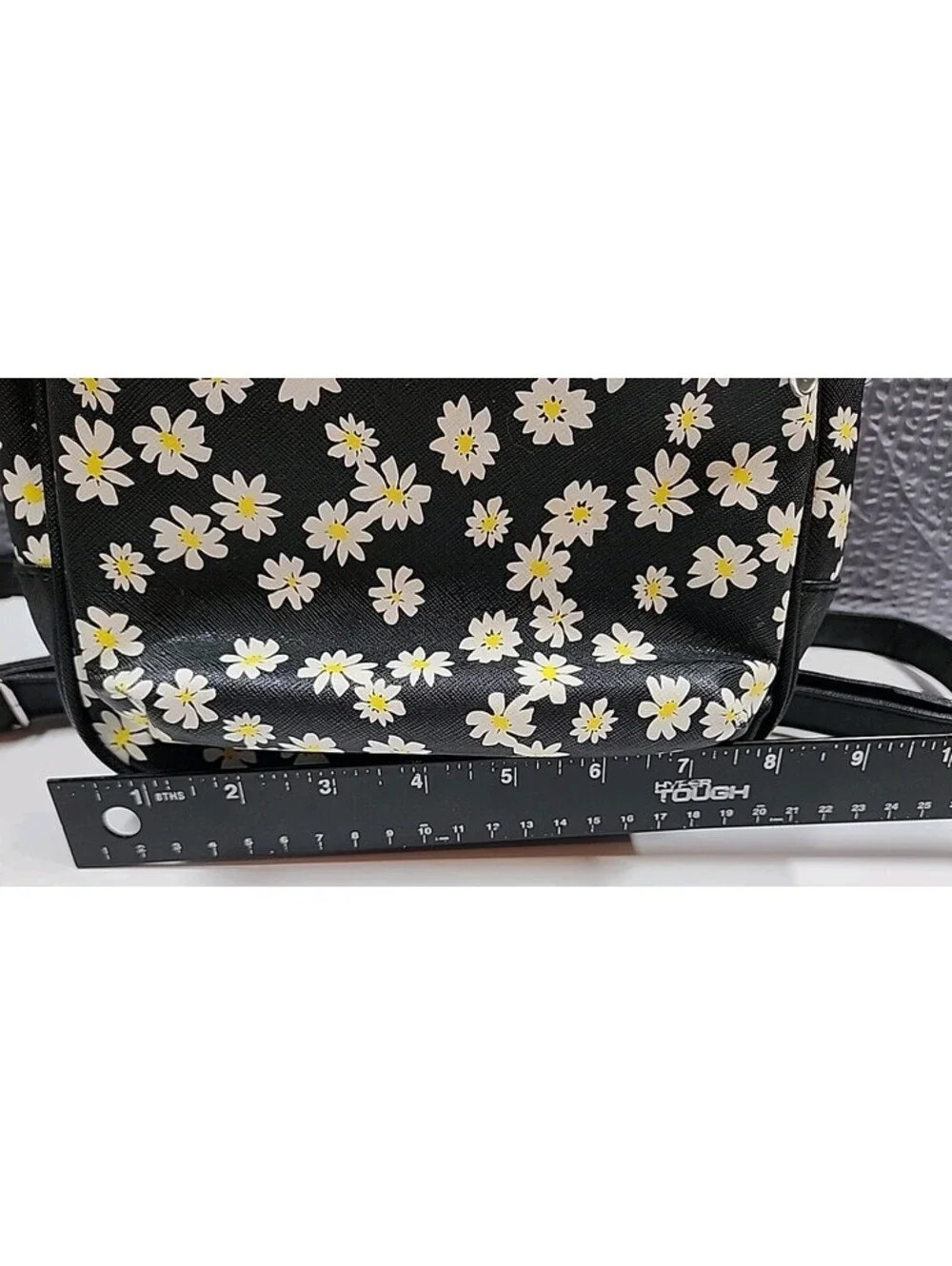 Justice mini backpack Black With Daisy, Approx 10x8, Zip Closure With Front Pock